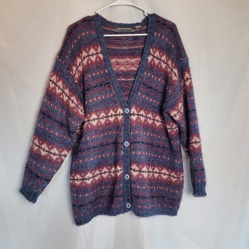 Maurices Mohair Blend Fair Isle Nordic Vneck Button Front Cardigan Size Large